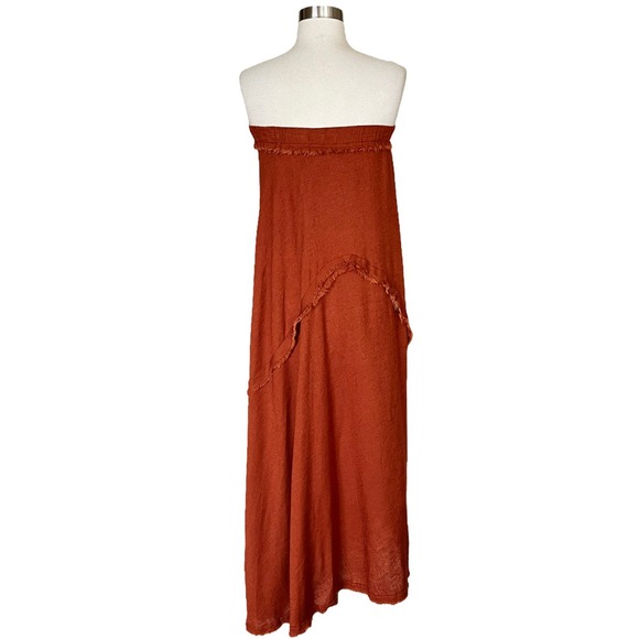 T. ZOVICH Strapless Dress Maxi Rust Brown Raw Hem Medium Boho Resort Raw Hem - Picture 3 of 10